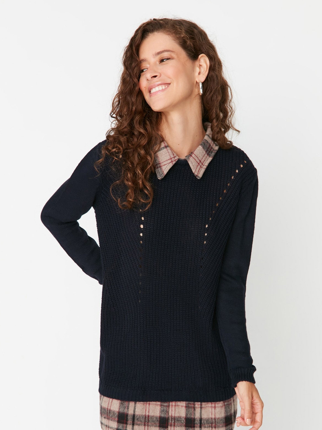 

Trendyol Open Knit Acrylic Pullover Sweater, Navy blue
