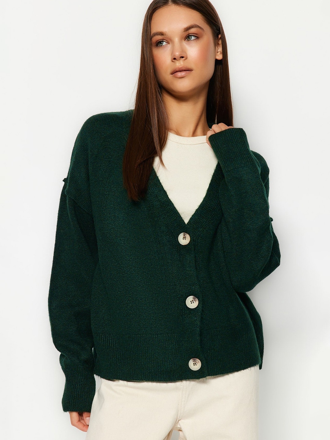 

Trendyol V-Neck Acrylic Cardigan, Green