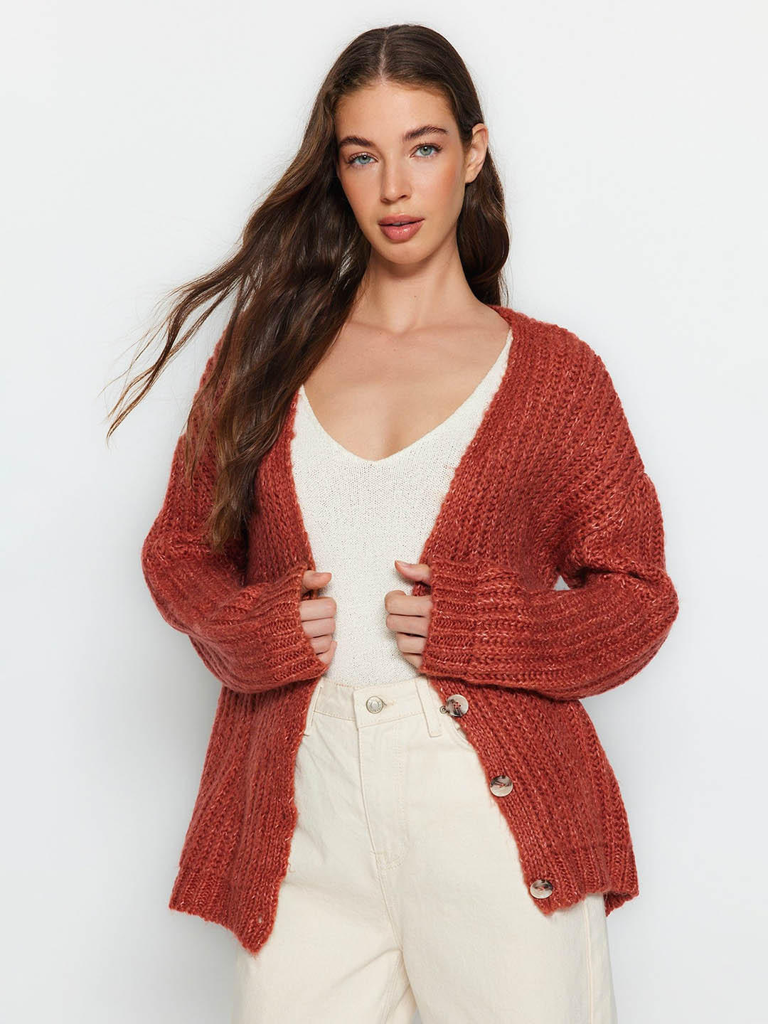

Trendyol Cable Knit Cardigan, Rust