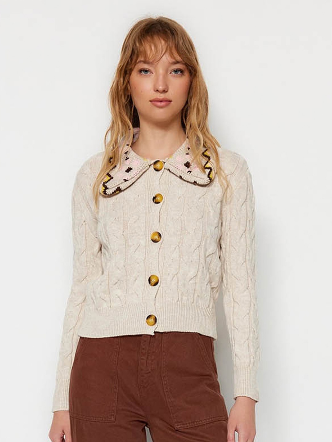 

Trendyol Cable Knit Cardigan Sweater, Cream