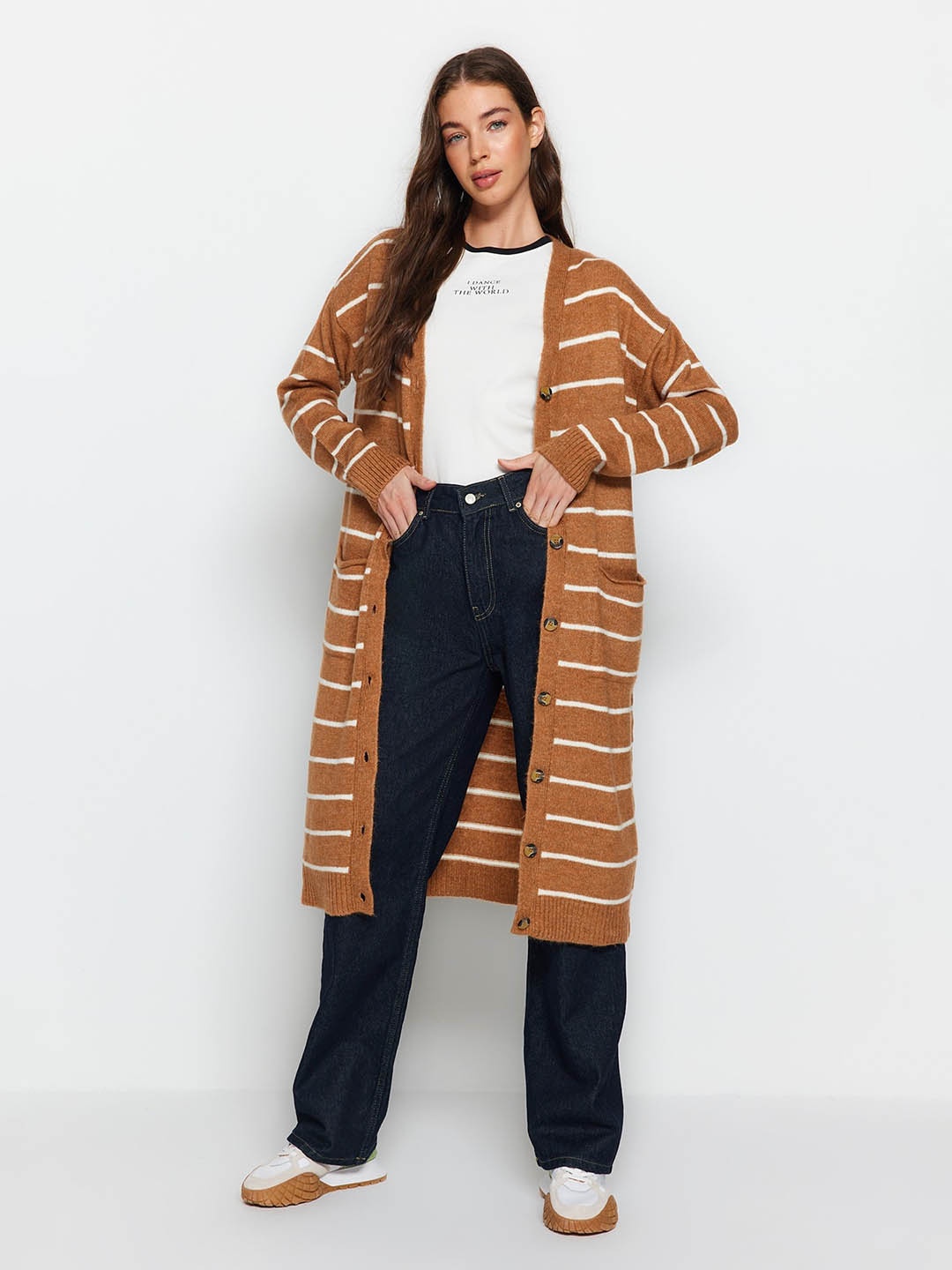 

Trendyol Striped Longline Cardigan, Brown