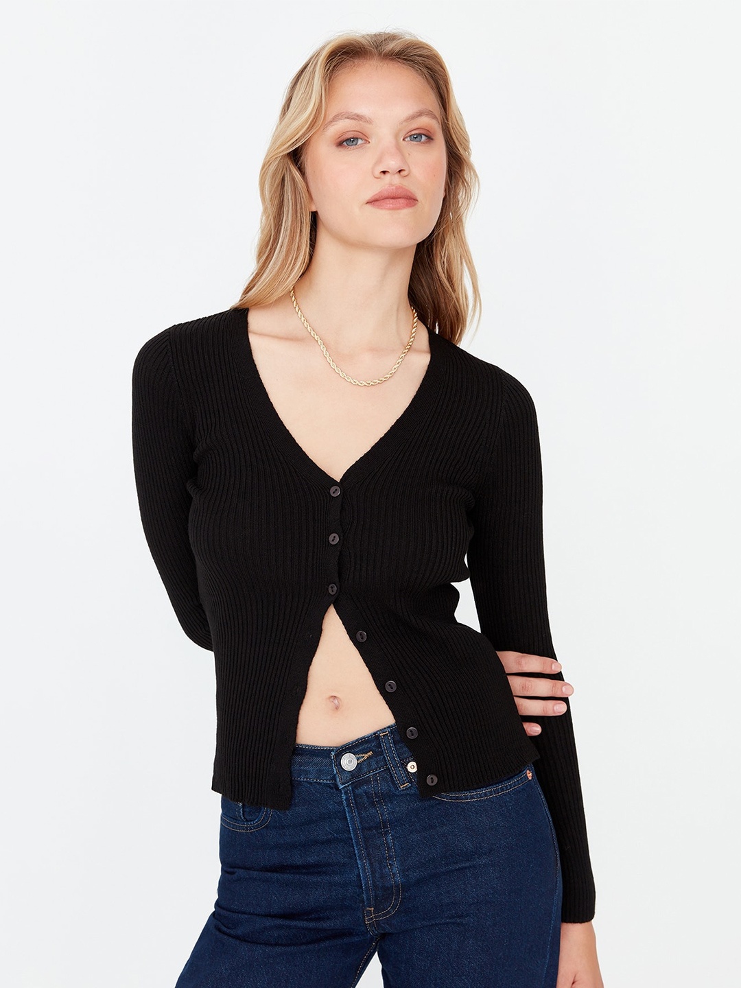 

Trendyol Ribbed Acrylic Cardigan, Black