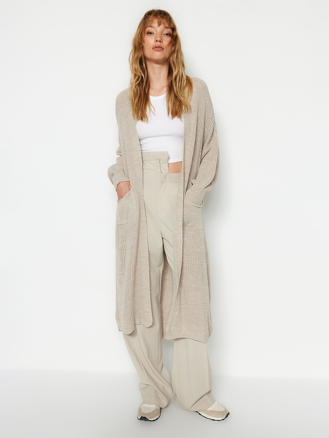 

Trendyol Cable Knit Acrylic Longline, Beige