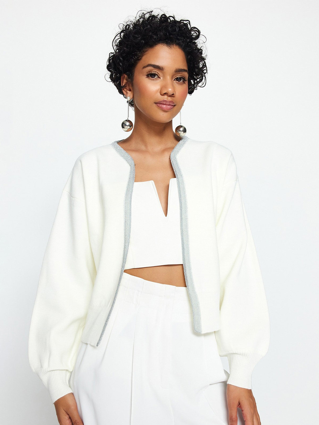 

Trendyol Open-Front Acrylic Sweater, White