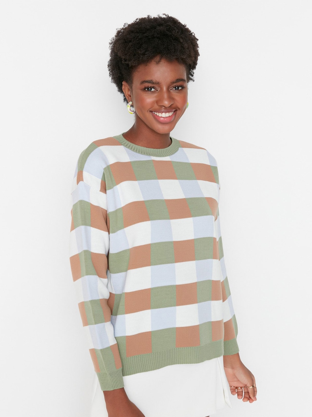 

Trendyol Checked Acrylic Pullover Sweater, Green