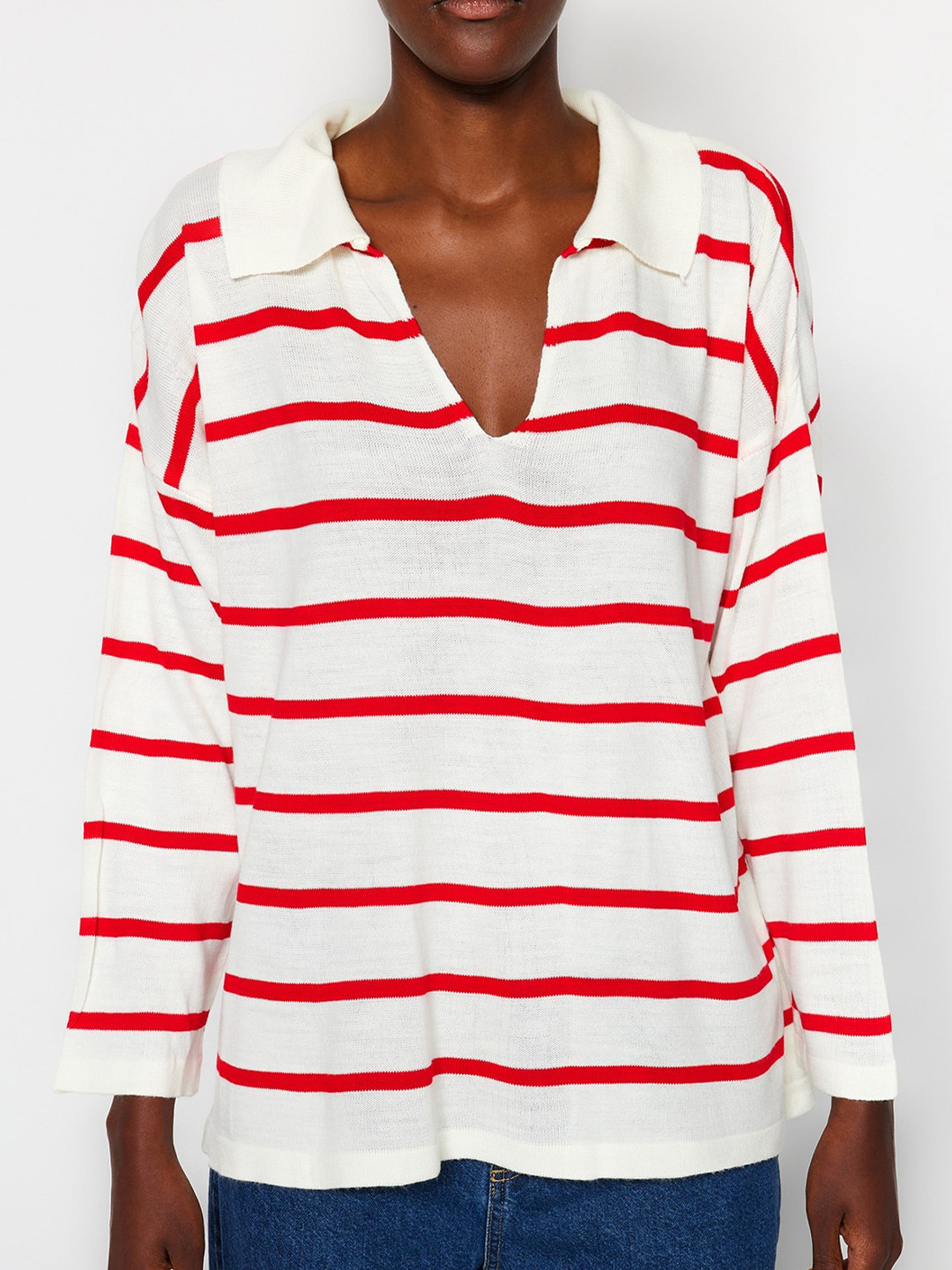 

Trendyol Polo Collar Striped Pullover, White
