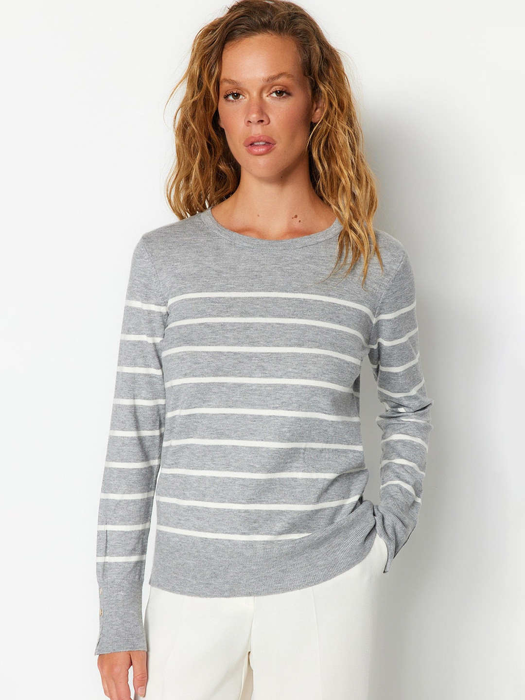 

Trendyol Striped Pullover Sweater, Grey