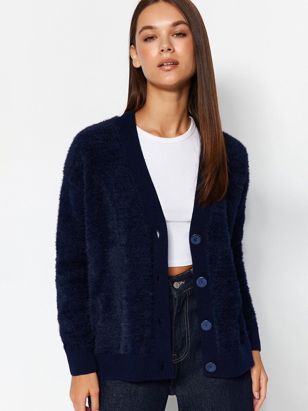 

Trendyol V-Neck Acrylic Cardigan, Blue