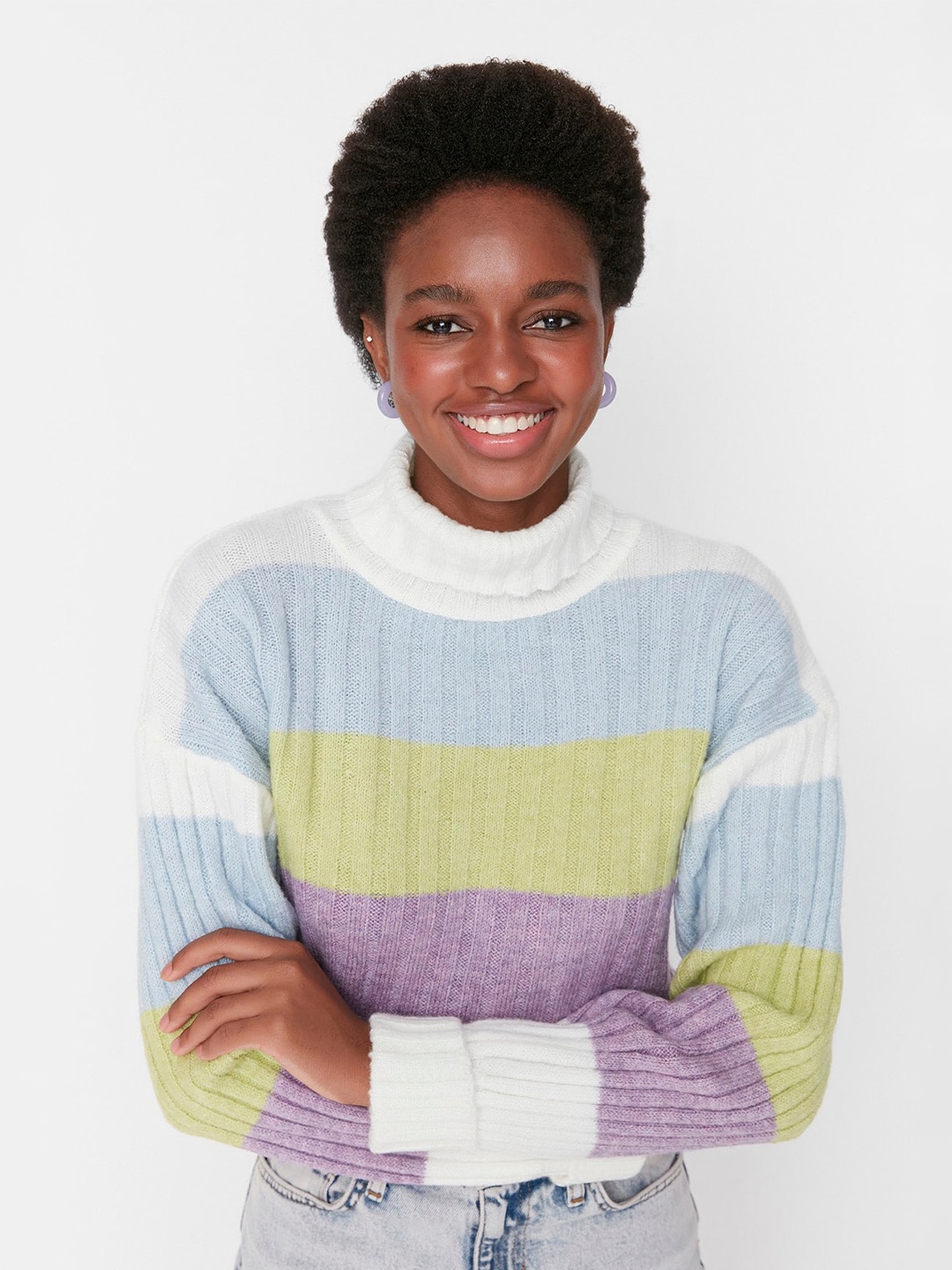 

Trendyol Colourblocked Turtle Neck Pullover, White