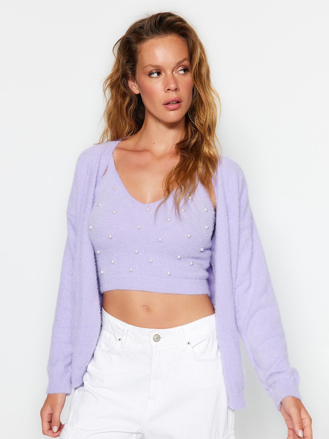 

Trendyol V-Neck Long Sleeves Cardigan, Lavender