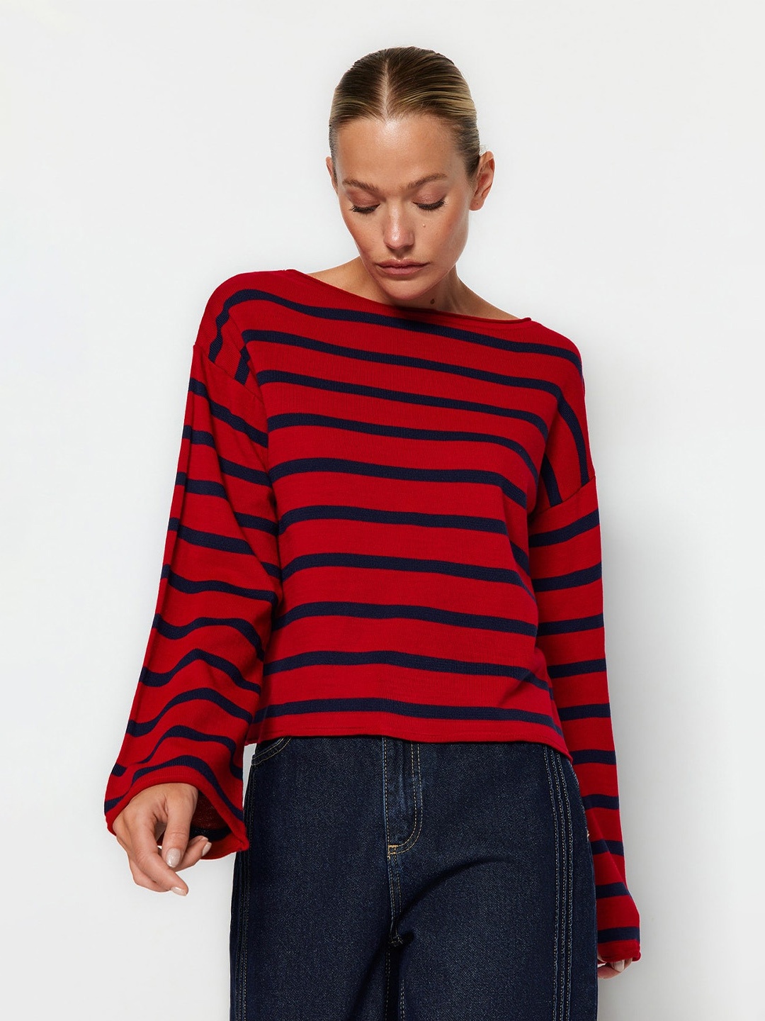 

Trendyol Striped Acrylic Pullover, Red