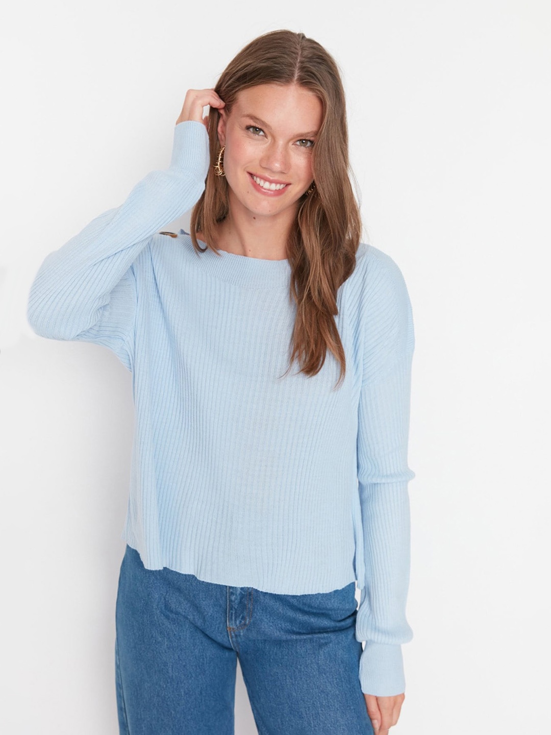 

Trendyol Striped Round Neck Pullover, Blue
