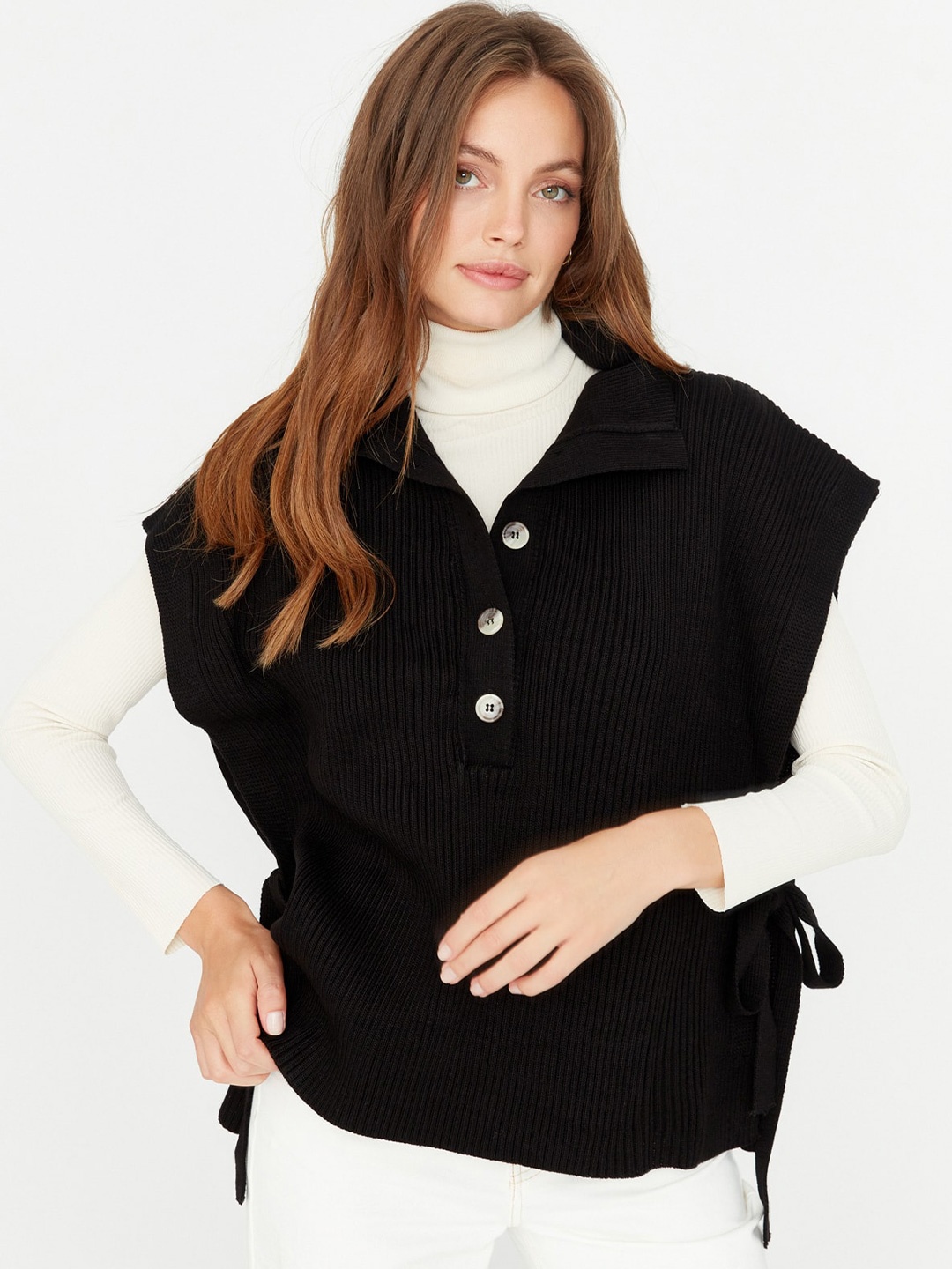 

Trendyol Ribbed Shirt Collar Acrylic Pullover Sweater, Black