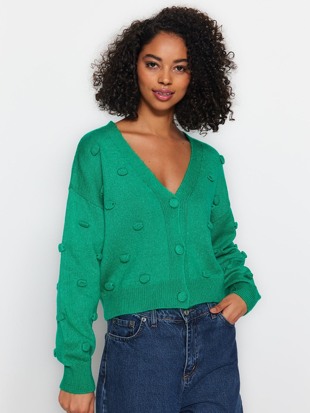 

Trendyol Cable Knit Crop Cardigan, Green