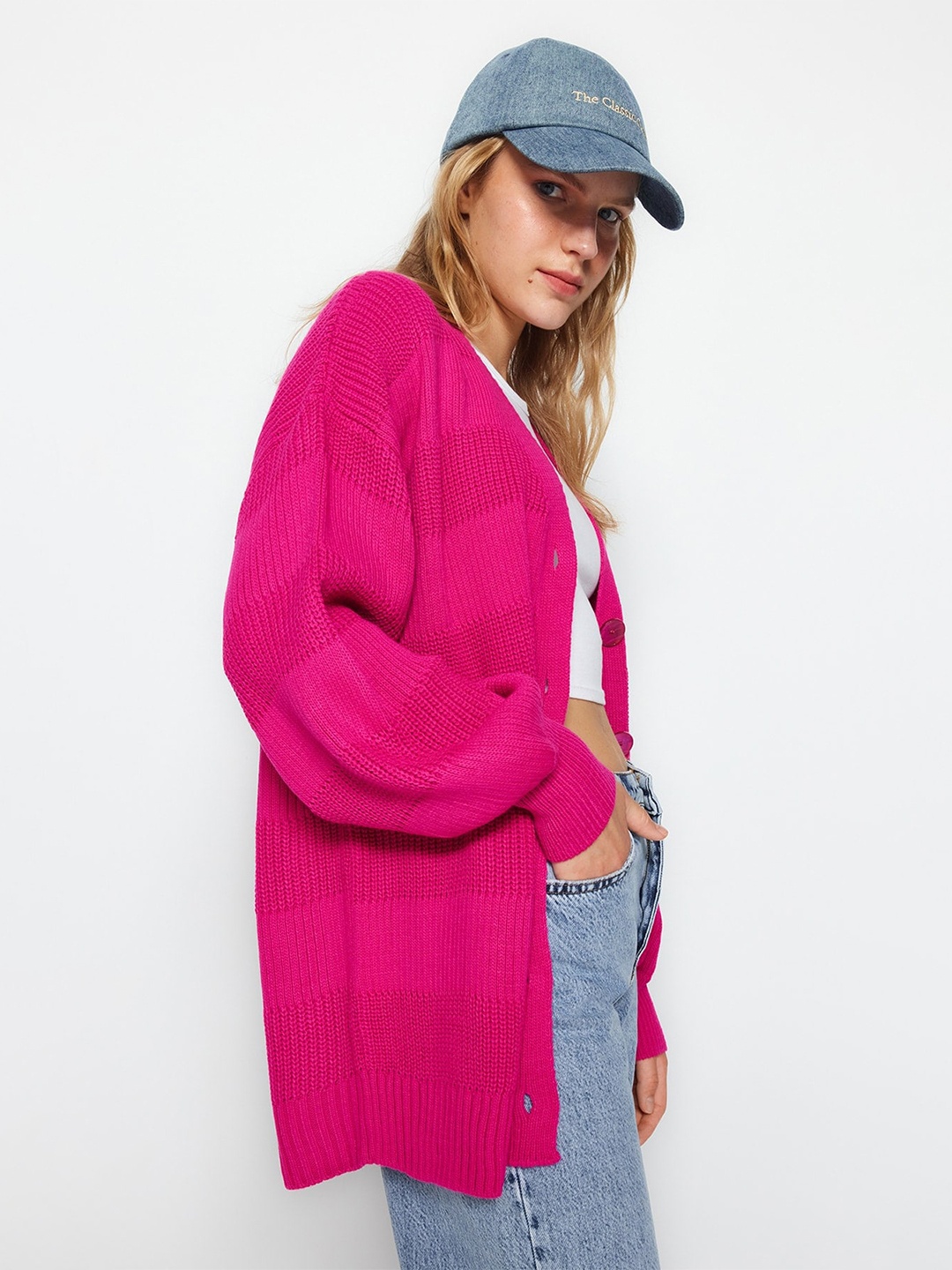 

Trendyol Ribbed Longline Cardigan, Pink