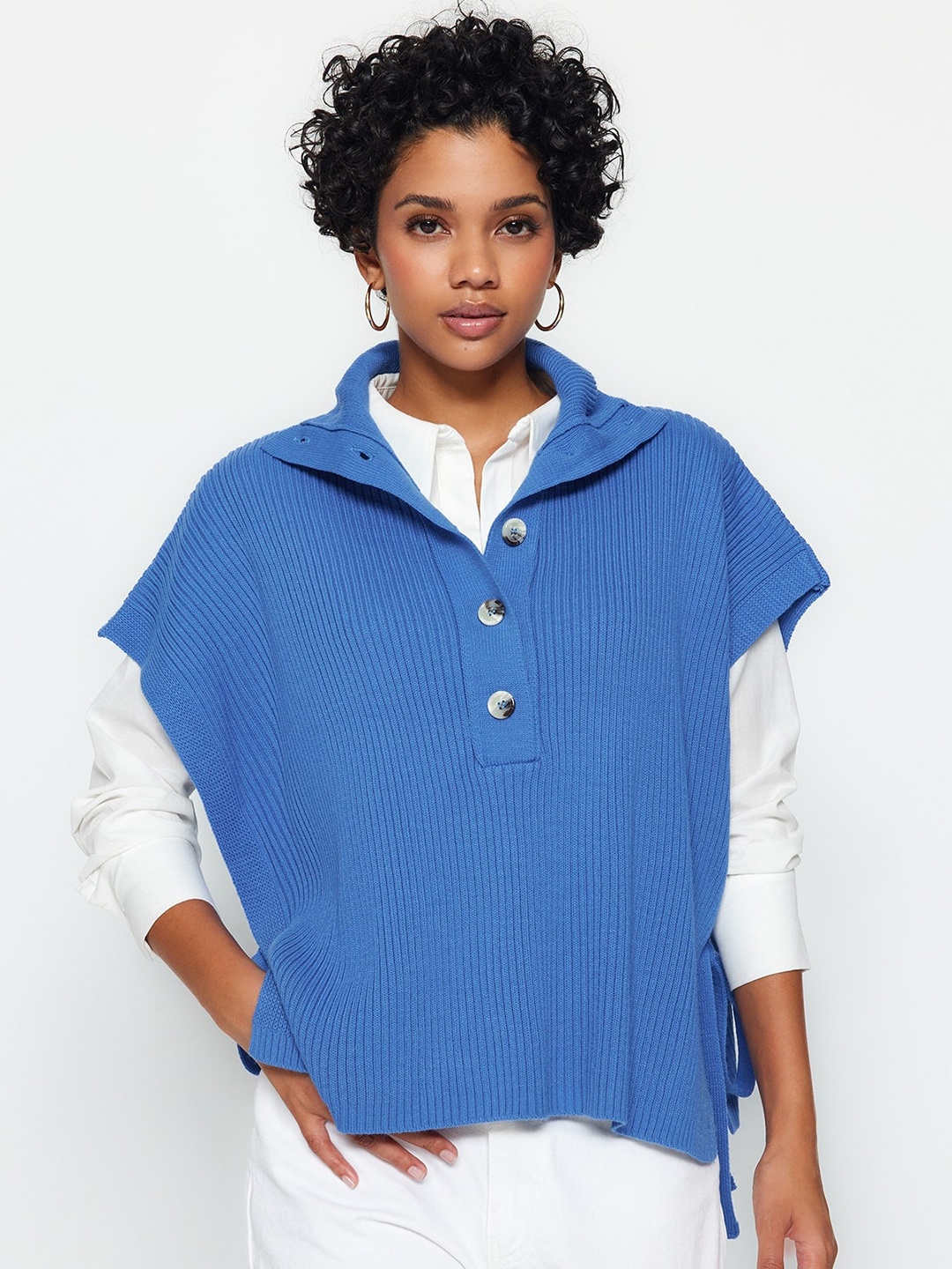 

Trendyol Ribbed Lapel Collar Acrylic Pullover, Blue