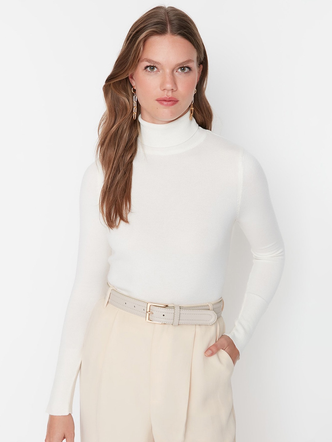 

Trendyol Ribbed Turtle Neck Pullover, Cream