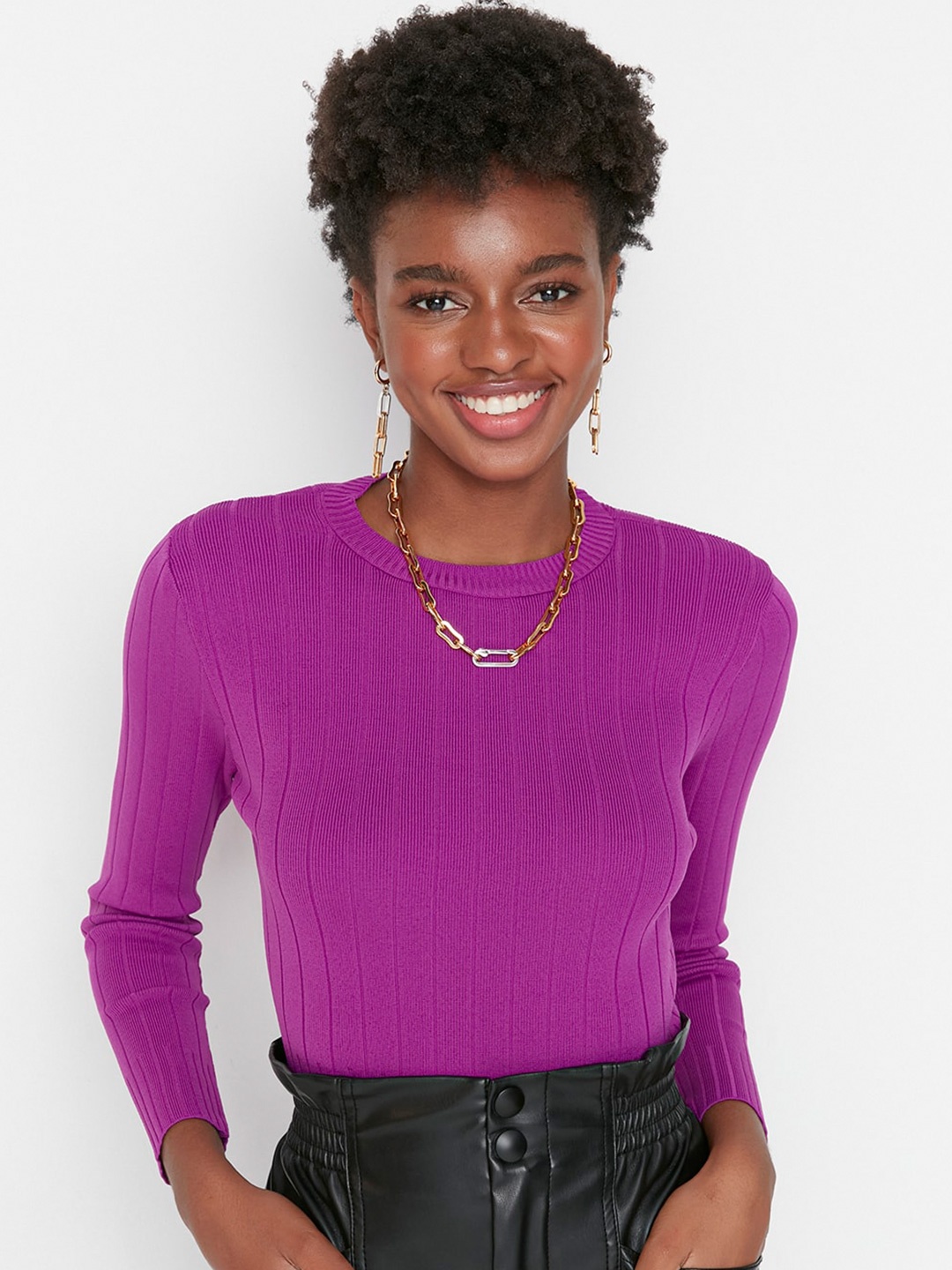 

Trendyol Striped Round Neck Pullover, Purple
