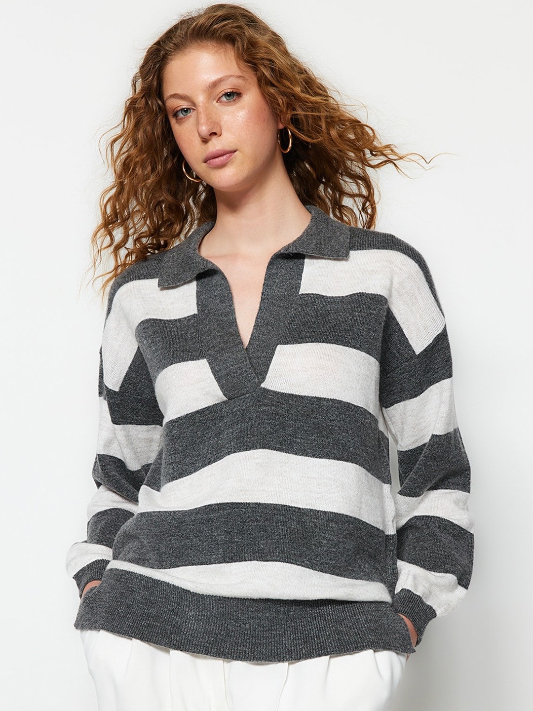 

Trendyol Striped Pullover Sweater, Grey