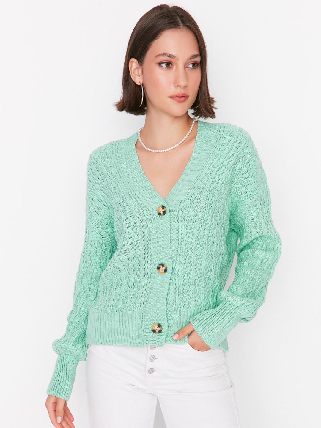 

Trendyol Cable Knit Cardigan Sweater, Sea green