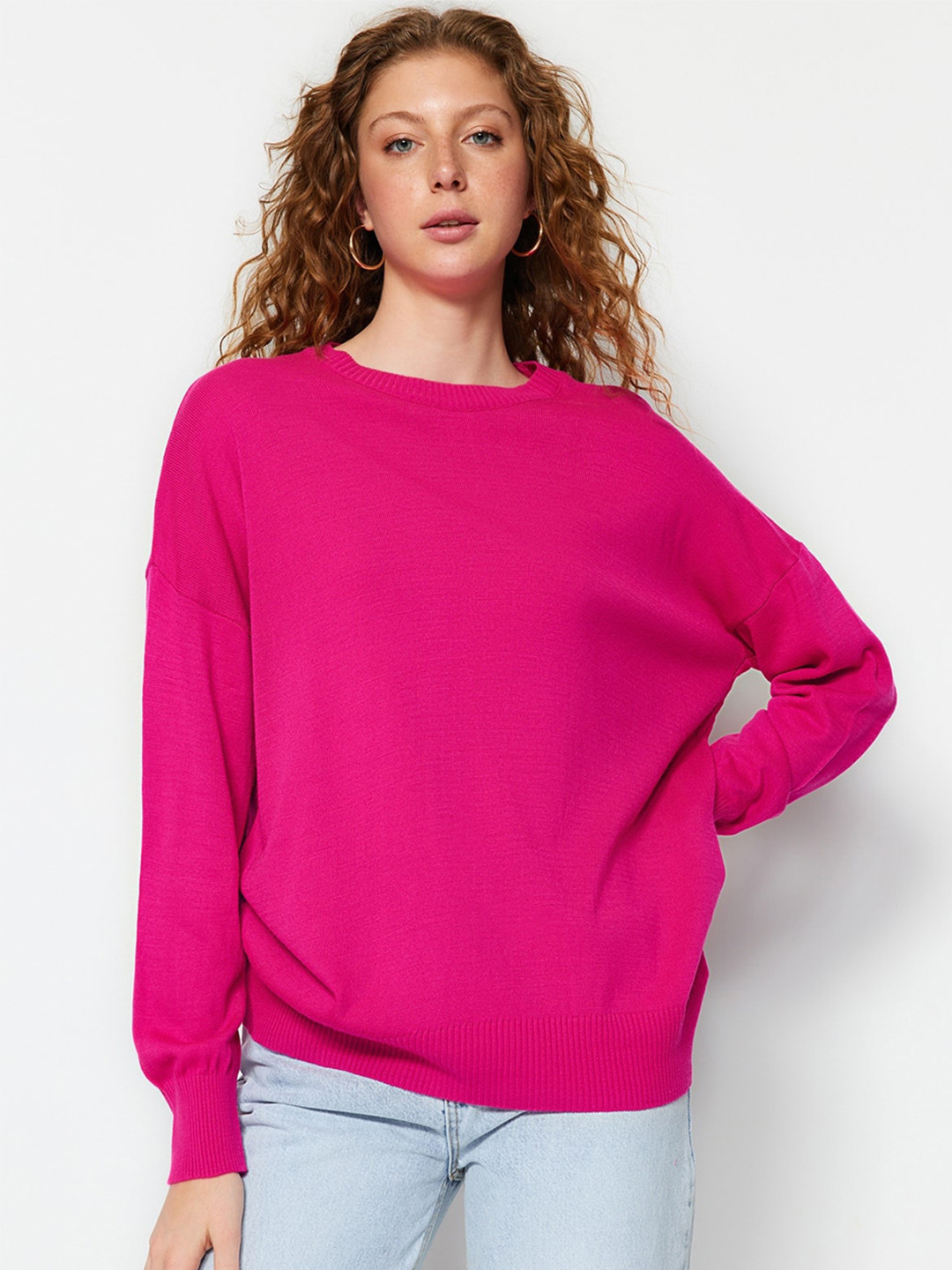 

Trendyol Round Neck Long Sleeves Acrylic Pullover, Pink