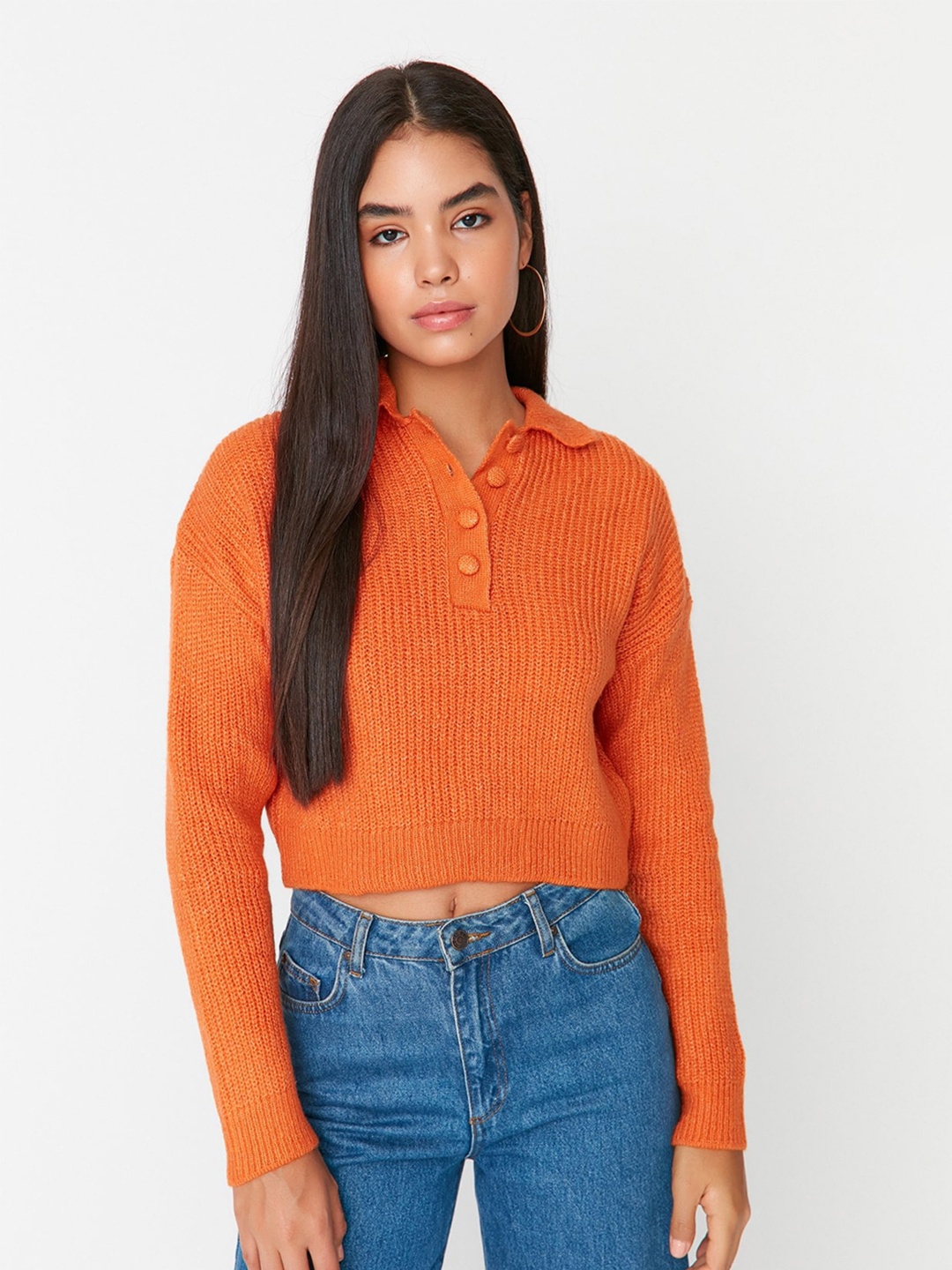 

Trendyol Women Cable Knit Crop Pullover, Orange
