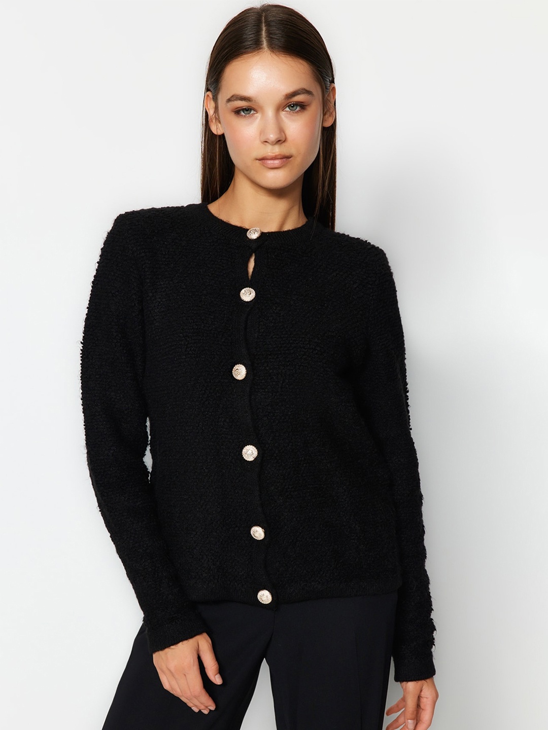 

Trendyol Round Neck Cardigan Sweaters, Black