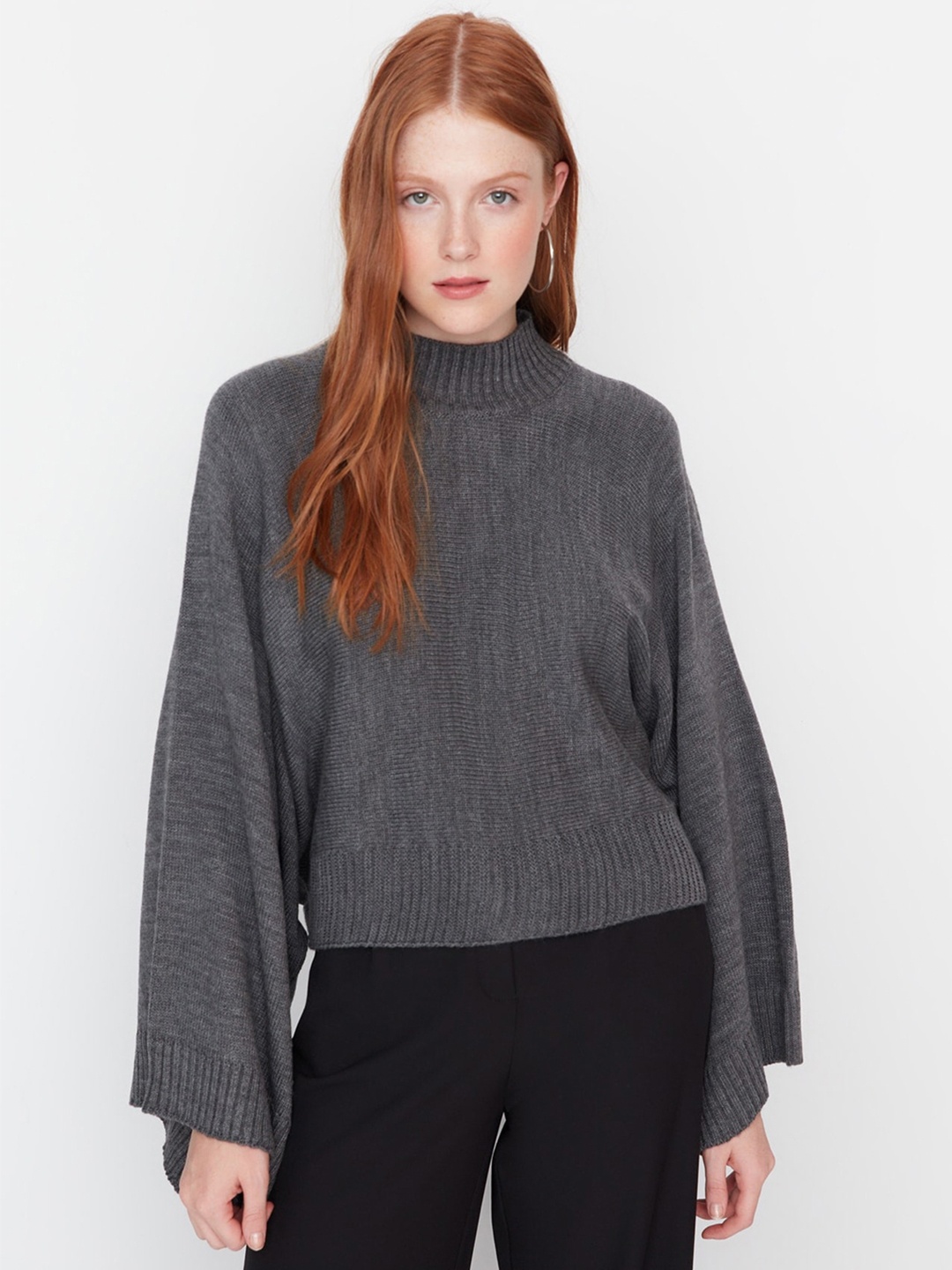 

Trendyol Round Neck Long Sleeves Acrylic Pullover, Grey