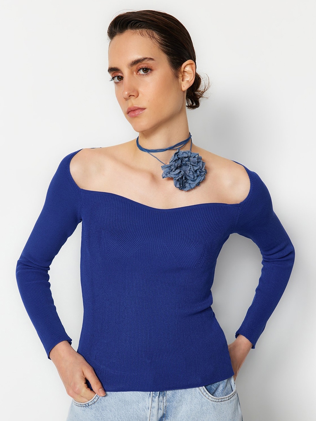 

Trendyol Off-Shoulder Pullover Sweaters, Blue