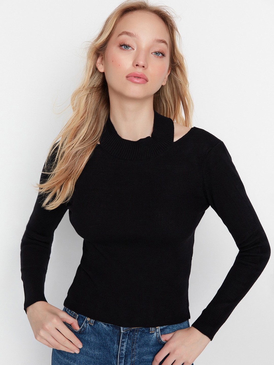 

Trendyol Ribbed Pure Acrylic Pullover, Black