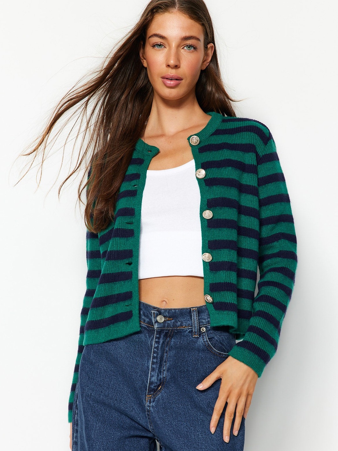 

Trendyol Striped Acrylic Cardigan, Navy blue