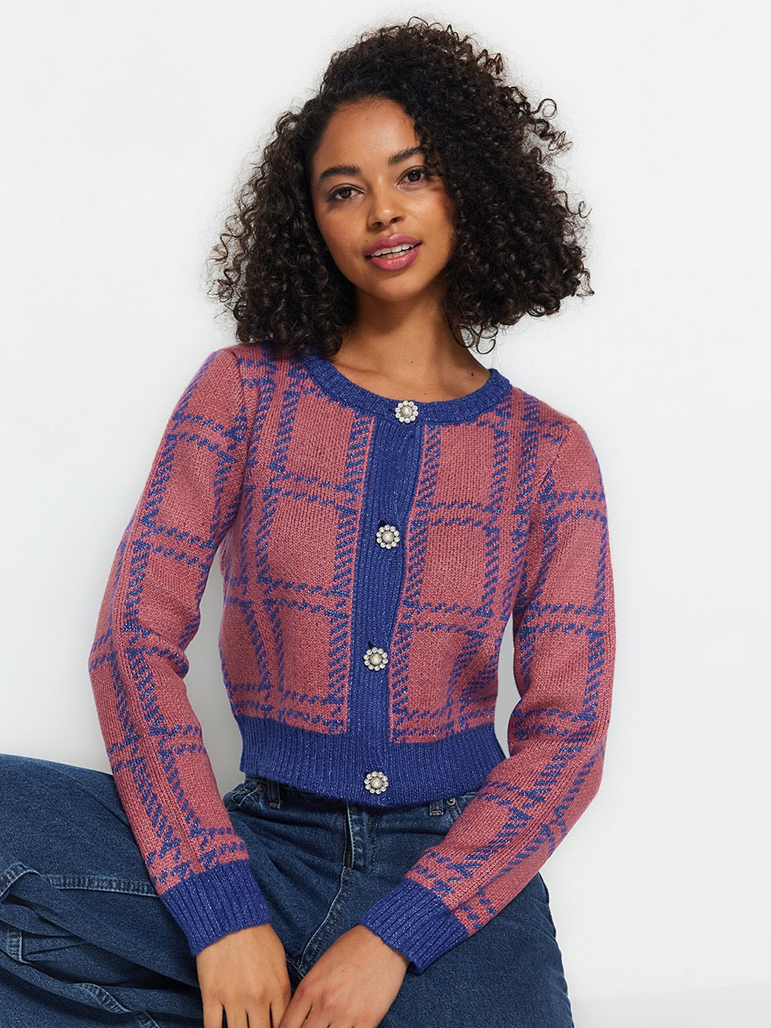 

Trendyol Checked Crop Cardigan, Orange