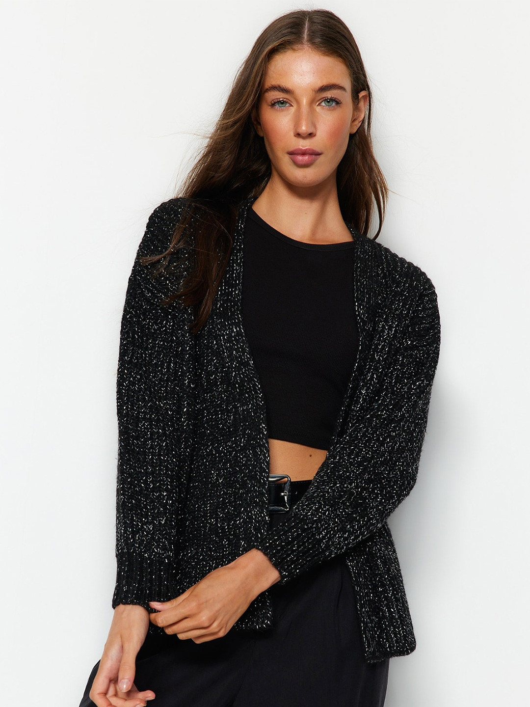 

Trendyol V-Neck Cable Knit Cardigan, Black