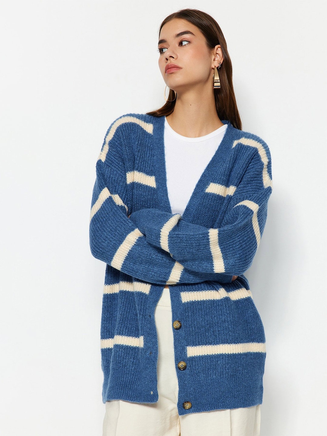 

Trendyol Striped Longline Cardigan, White
