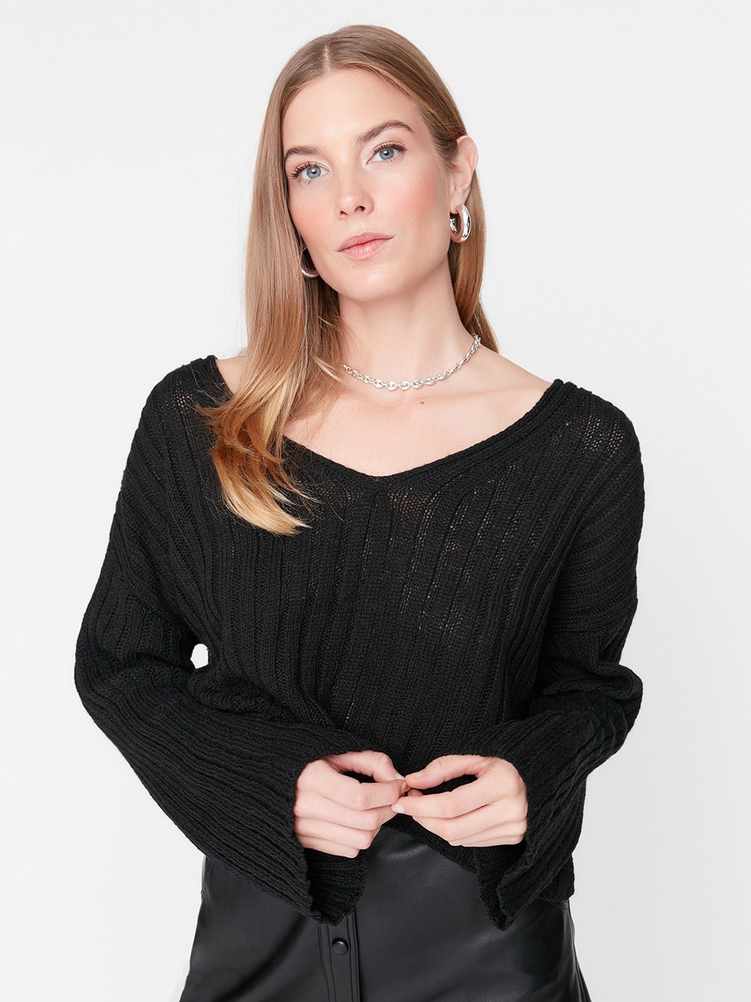 

Trendyol Ribbed Woollen Crop Pullover, Black