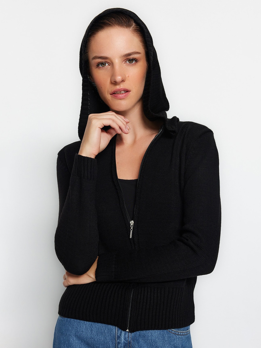 

Trendyol Hooded Long Sleeves Acrylic Cardigan, Black