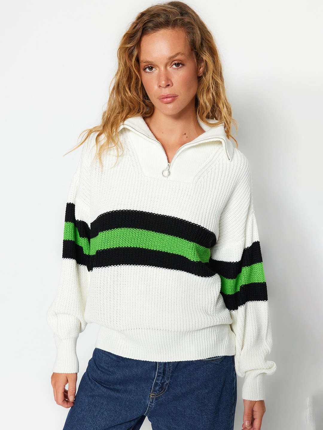 

Trendyol Striped Acrylic Pullover Sweater, White
