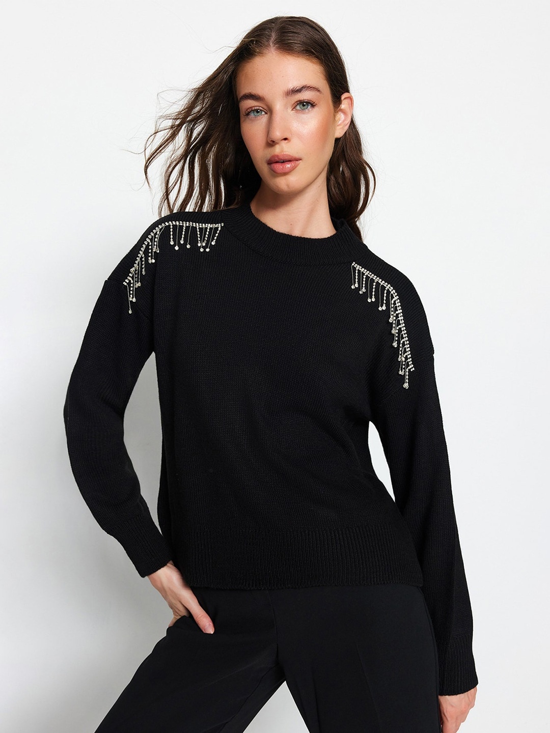

Trendyol Ribbed Turtle Neck Acrylic Pullover Sweater, Black