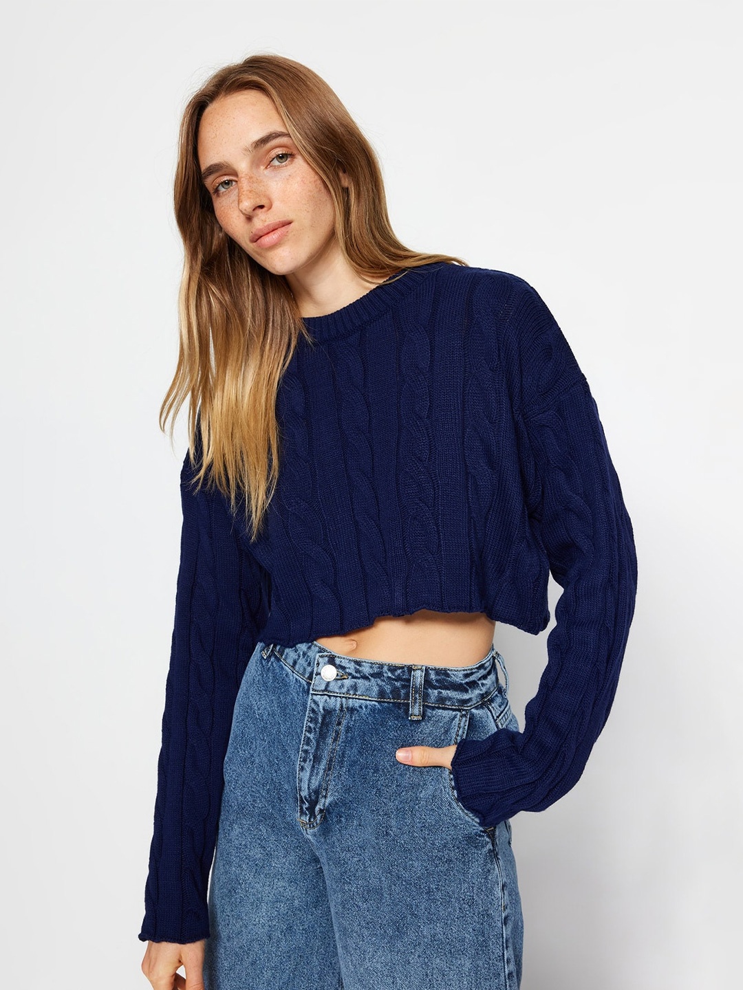 

Trendyol Cable Knit Pullover, Blue
