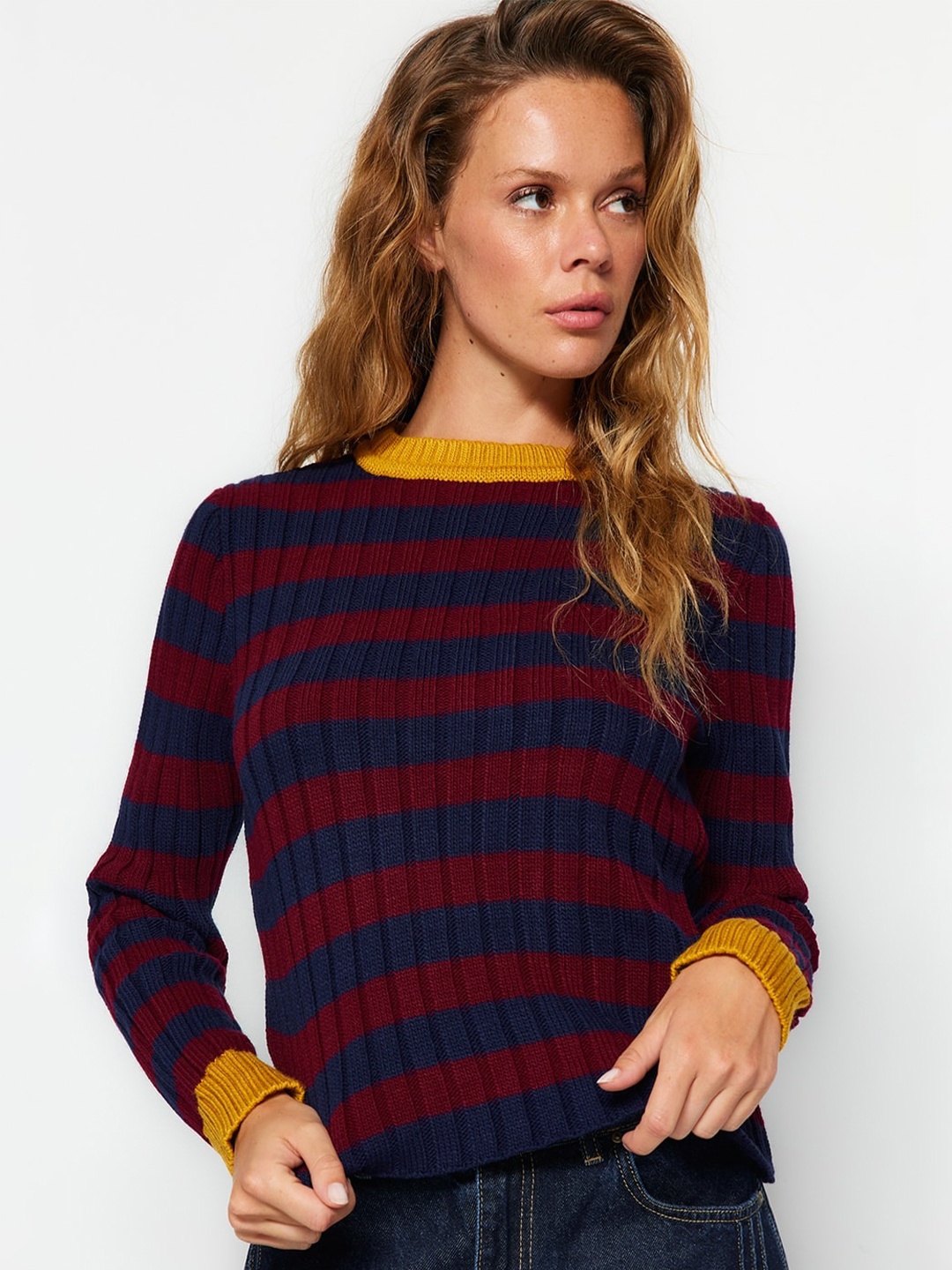 

Trendyol Striped Long Sleeves Pullover, Red