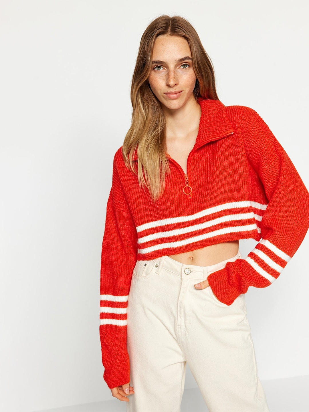 

Trendyol Ribbed Crop Pullover, Red