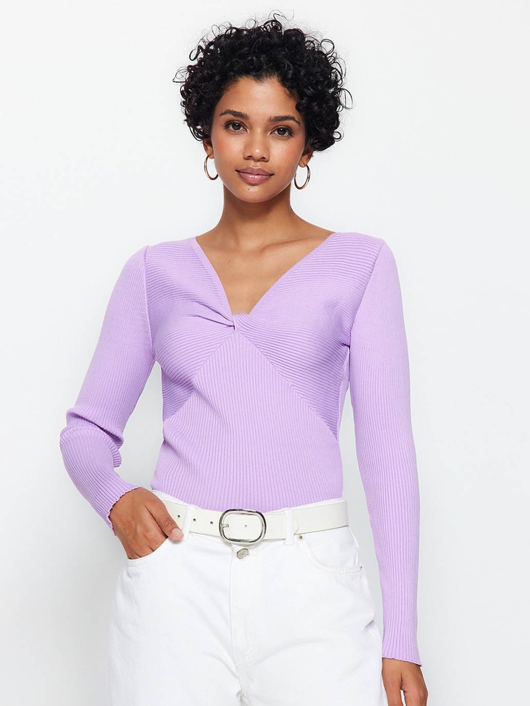 

Trendyol Ribbed Acrylic Pullover, Purple