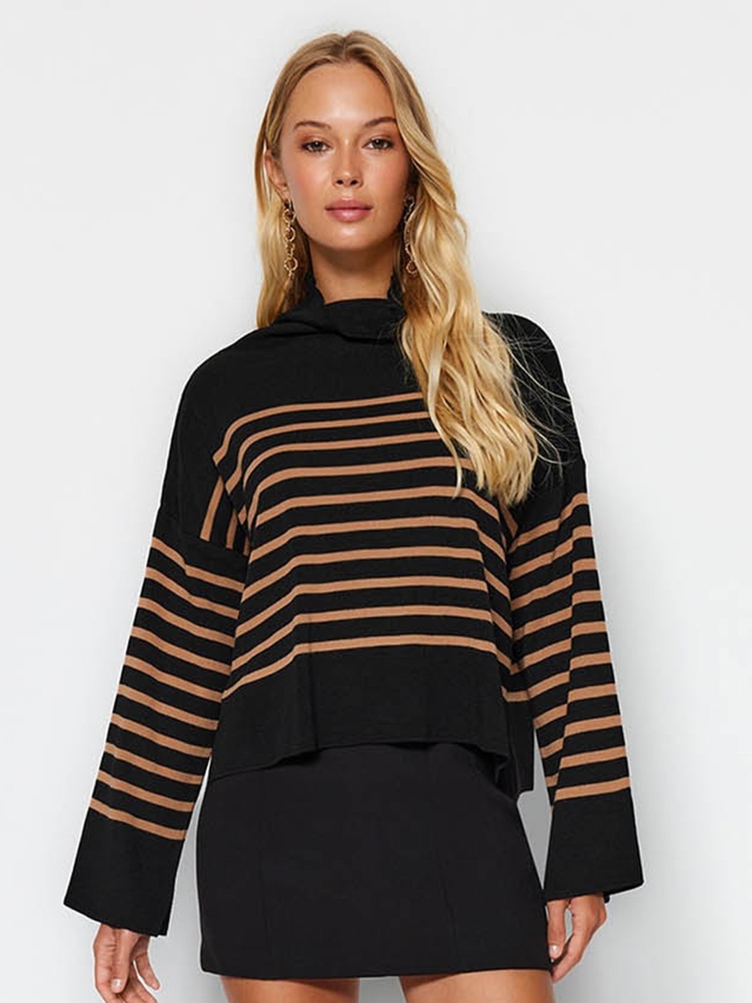 

Trendyol Striped Turtle Neck Acrylic Pullover Sweater, Black