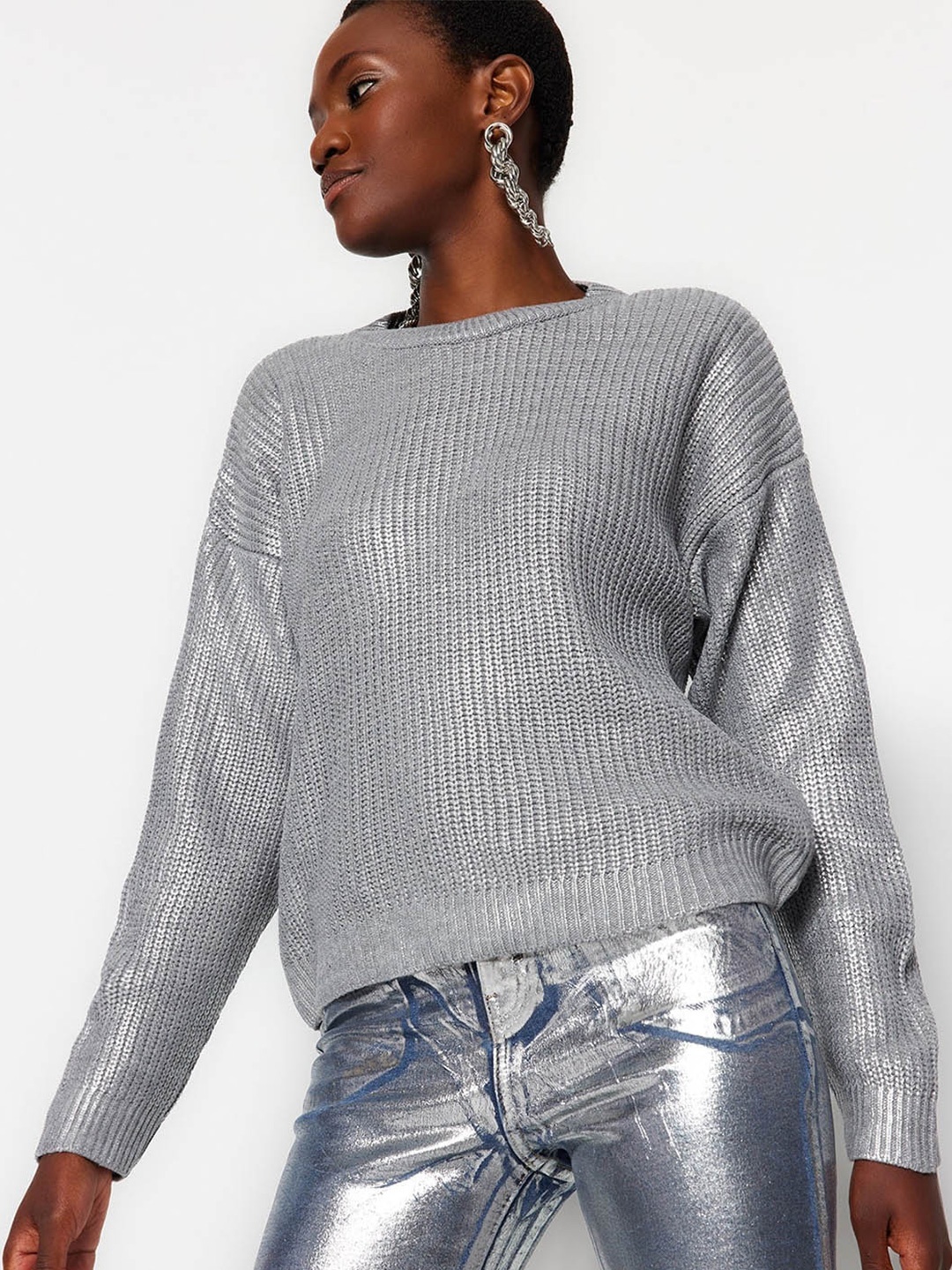 

Trendyol Ribbed Pullover Sweater, Grey