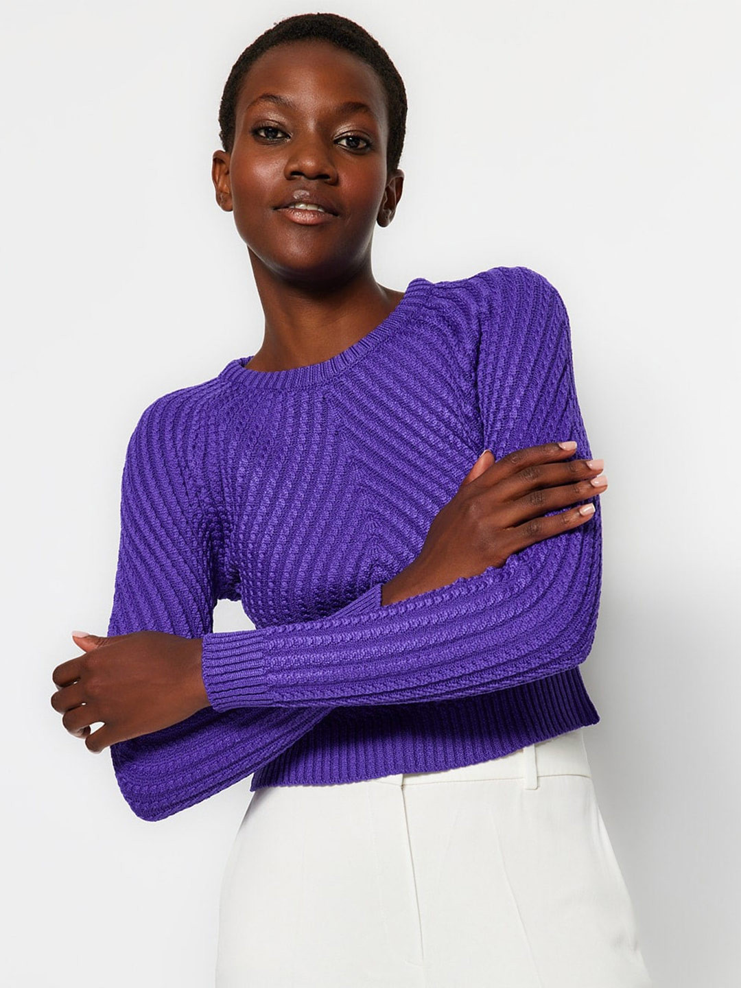 

Trendyol Self Designed Cable Knit Pullover, Purple