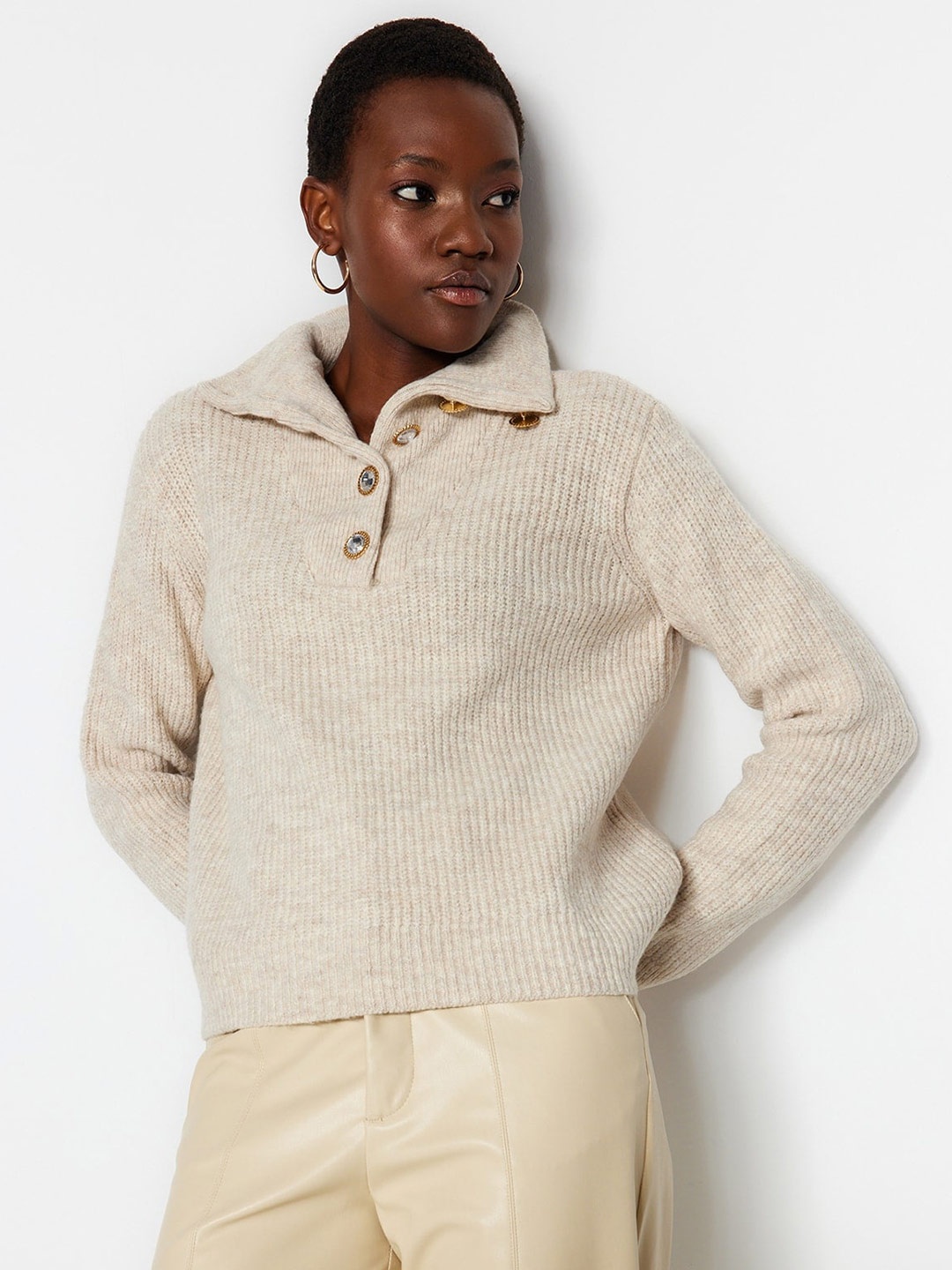 

Trendyol Cable Knit Acrylic Pullover, Beige