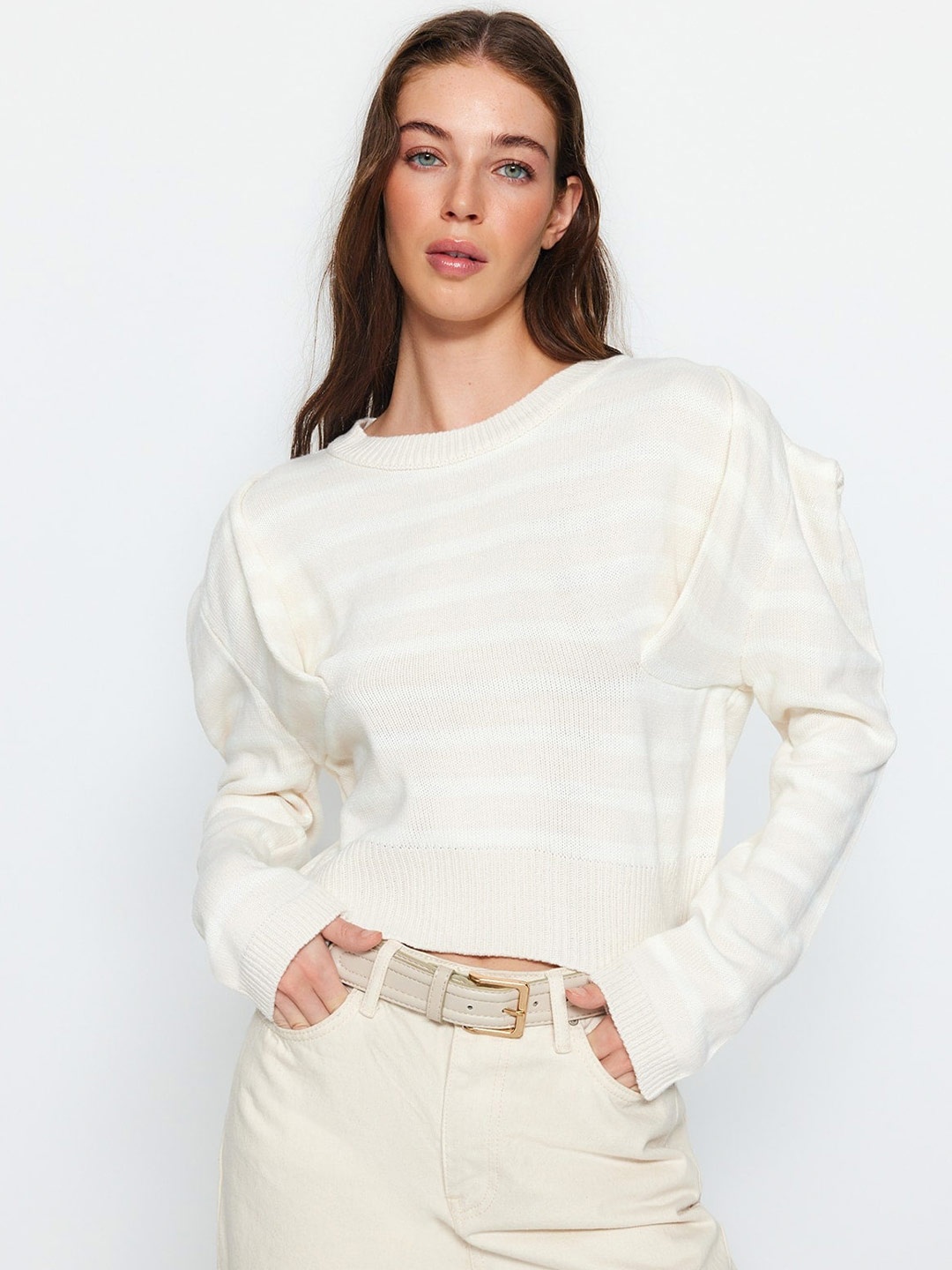 

Trendyol Striped Pullover Sweater, Cream