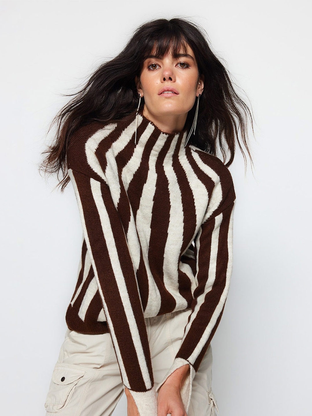 

Trendyol Striped Turtle Neck Pullover Sweater, Brown