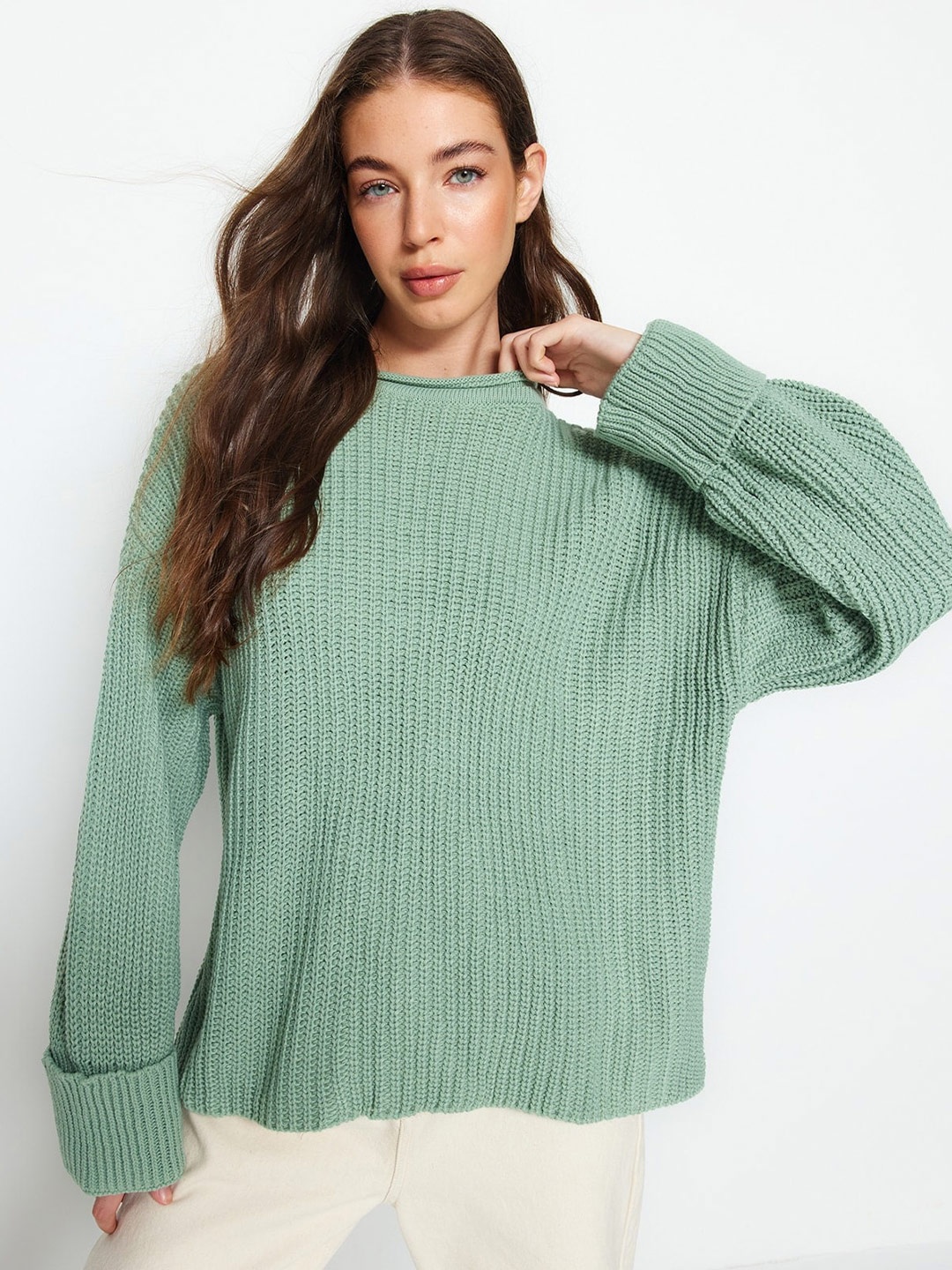 

Trendyol Cable Knit Oversized Pullover, Green