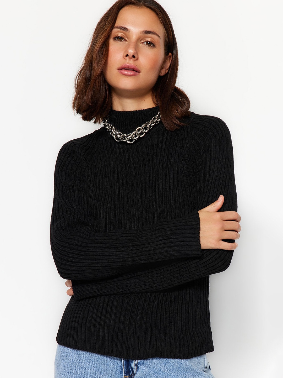 

Trendyol High-Neck Pure Acrylic Pullover, Black